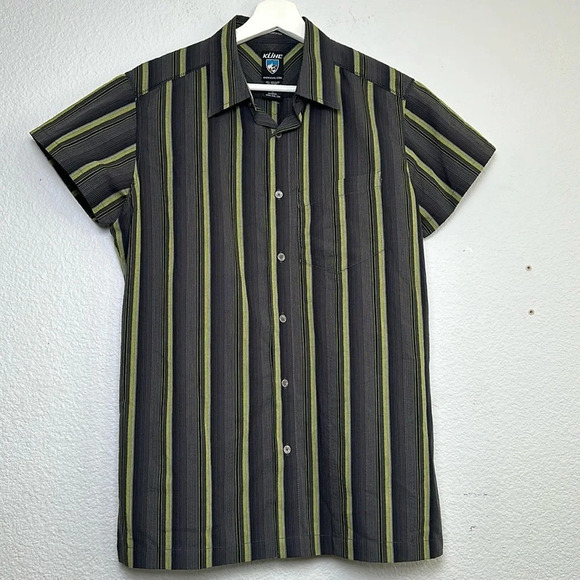 Kuhl Mountain Grey Green Striped Button Down Short Sleeve Size Small - Picture 1 of 12
